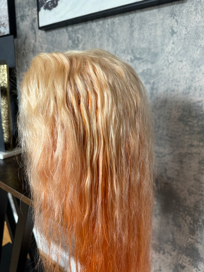 #7 orange blonde skunk stripe bodywave wig