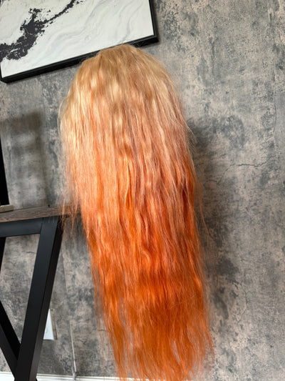 #7 orange blonde skunk stripe bodywave wig