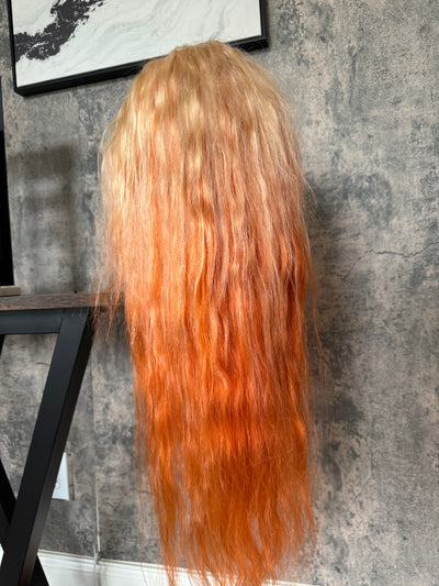 #7 orange blonde skunk stripe bodywave wig